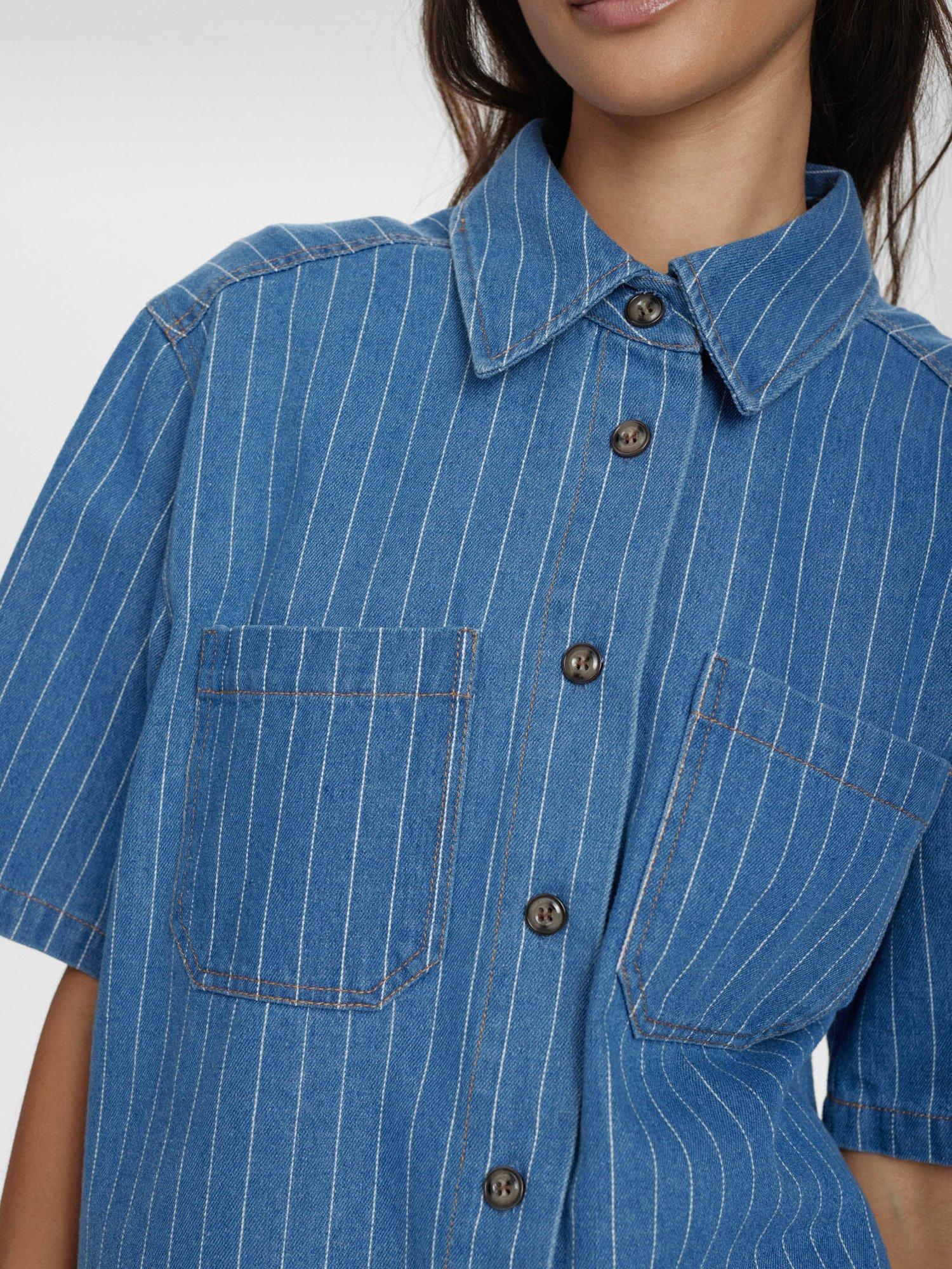 Product image 4 of 7, which shows Numph Lucie Stripe Denim Shirt, Blue/White, M-L