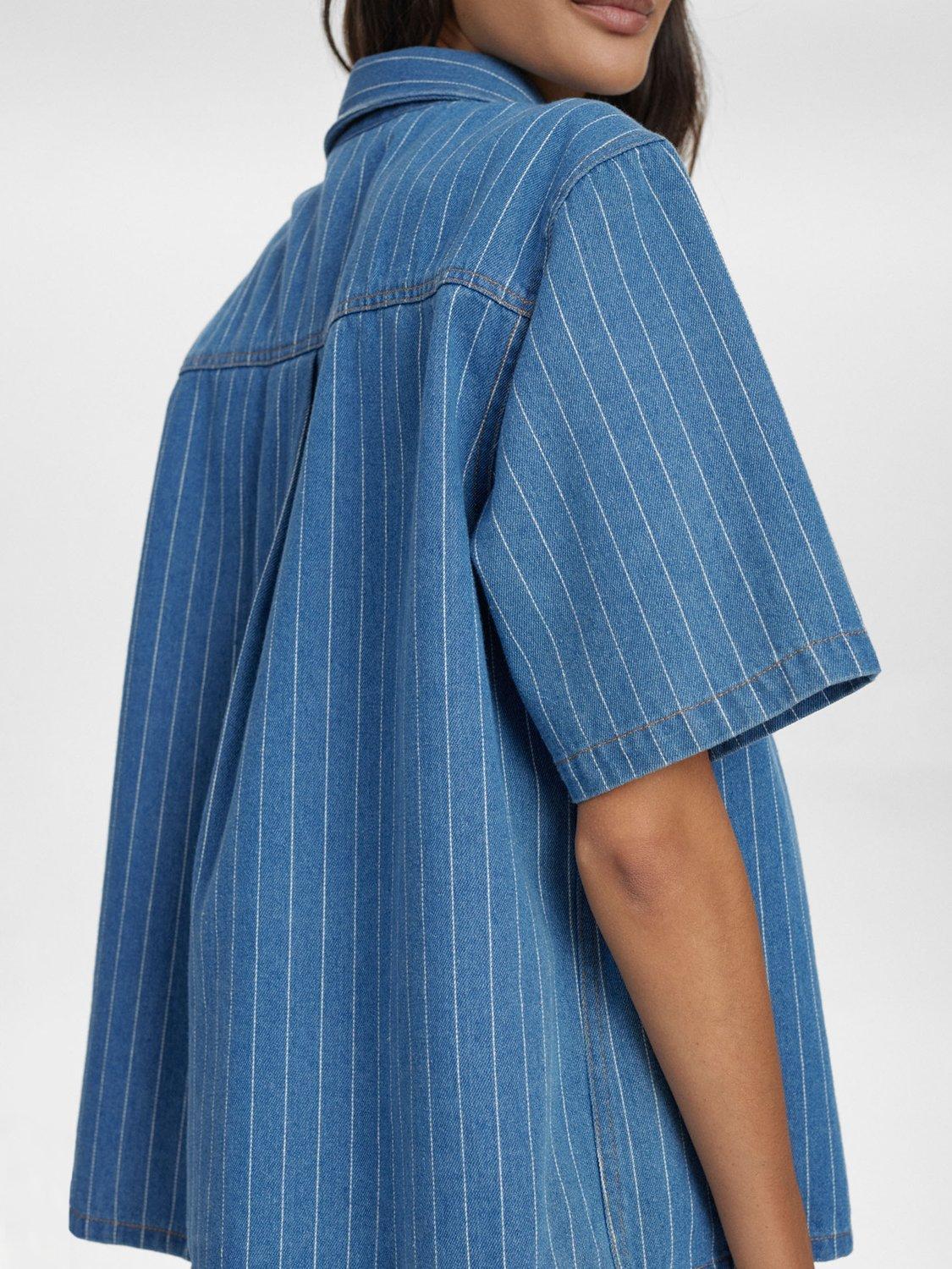 Product image 5 of 7, which shows Numph Lucie Stripe Denim Shirt, Blue/White, M-L