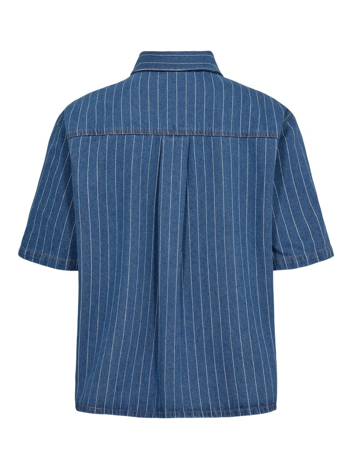 Product image 7 of 7, which shows Numph Lucie Stripe Denim Shirt, Blue/White, M-L