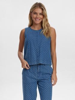 Numph Haddie Polka Dot Denim Top, Blue Multi, Blue Multi