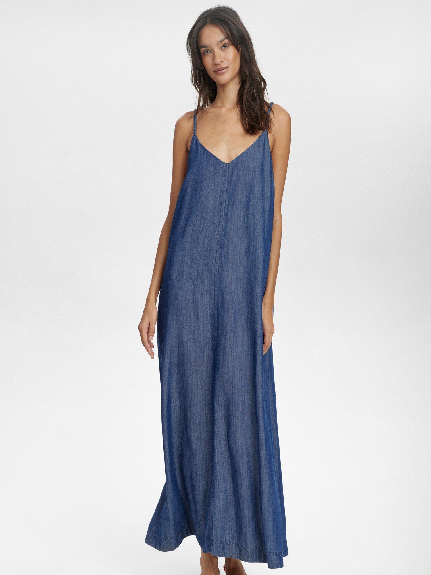 Product image 1 of 7, which shows Numph Hermione Strappy Maxi Dress, Dark Blue, 34