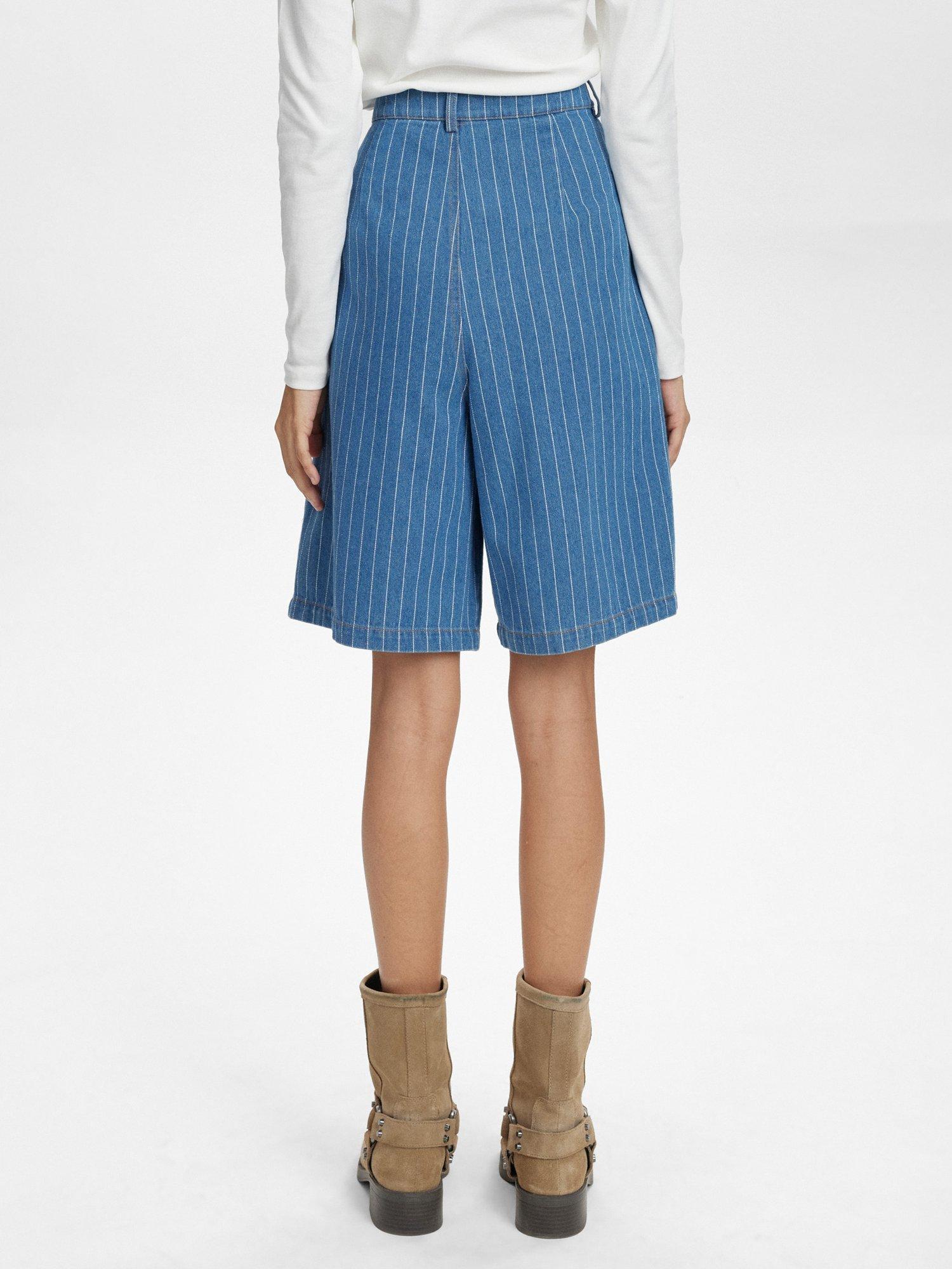 Product image 2 of 7, which shows Numph Lucie Stripe Denim Shorts, Blue/White, 34