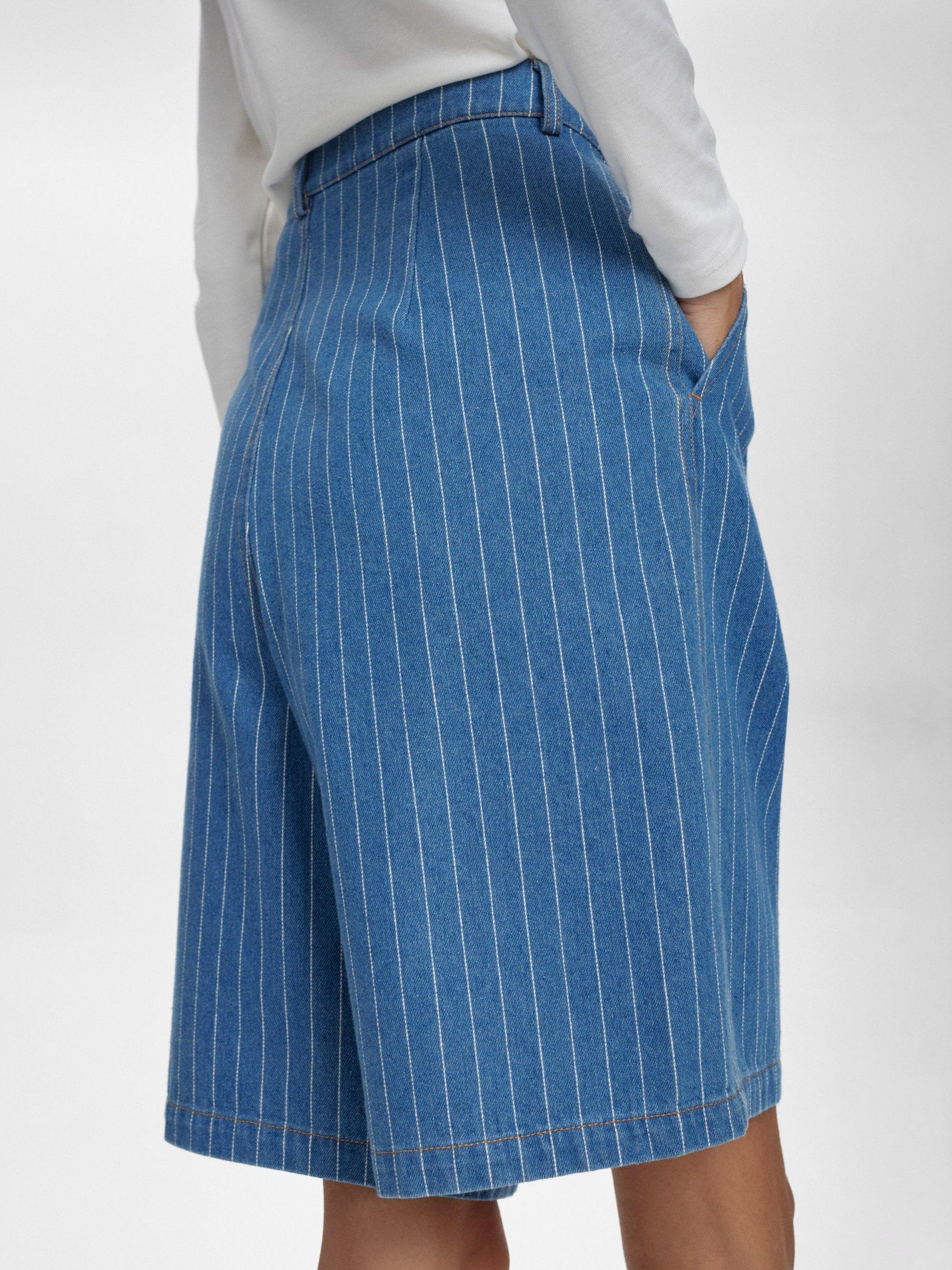 Product image 5 of 7, which shows Numph Lucie Stripe Denim Shorts, Blue/White, 34