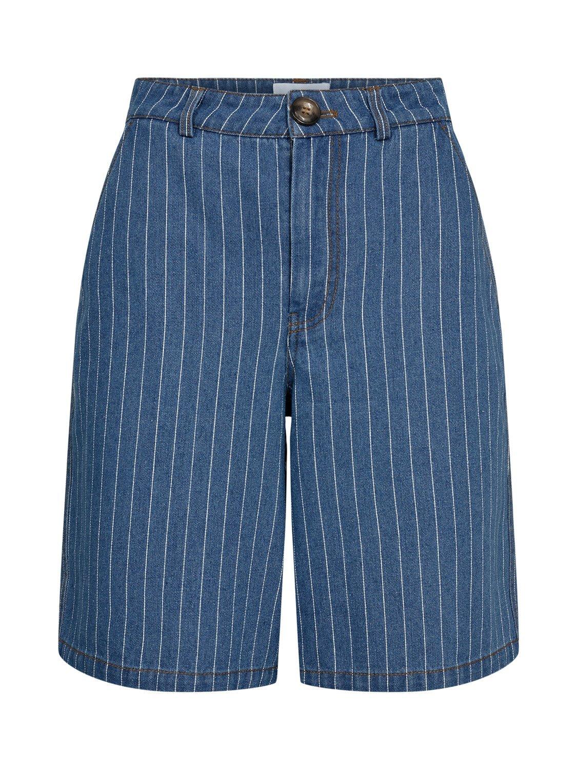 Product image 6 of 7, which shows Numph Lucie Stripe Denim Shorts, Blue/White, 34