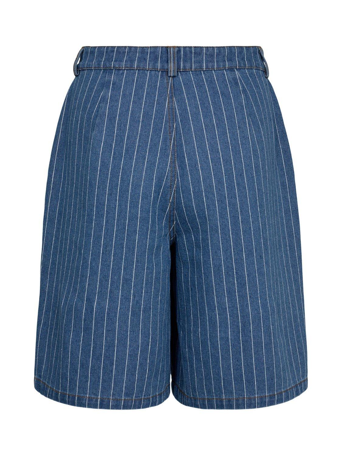 Product image 7 of 7, which shows Numph Lucie Stripe Denim Shorts, Blue/White, 34