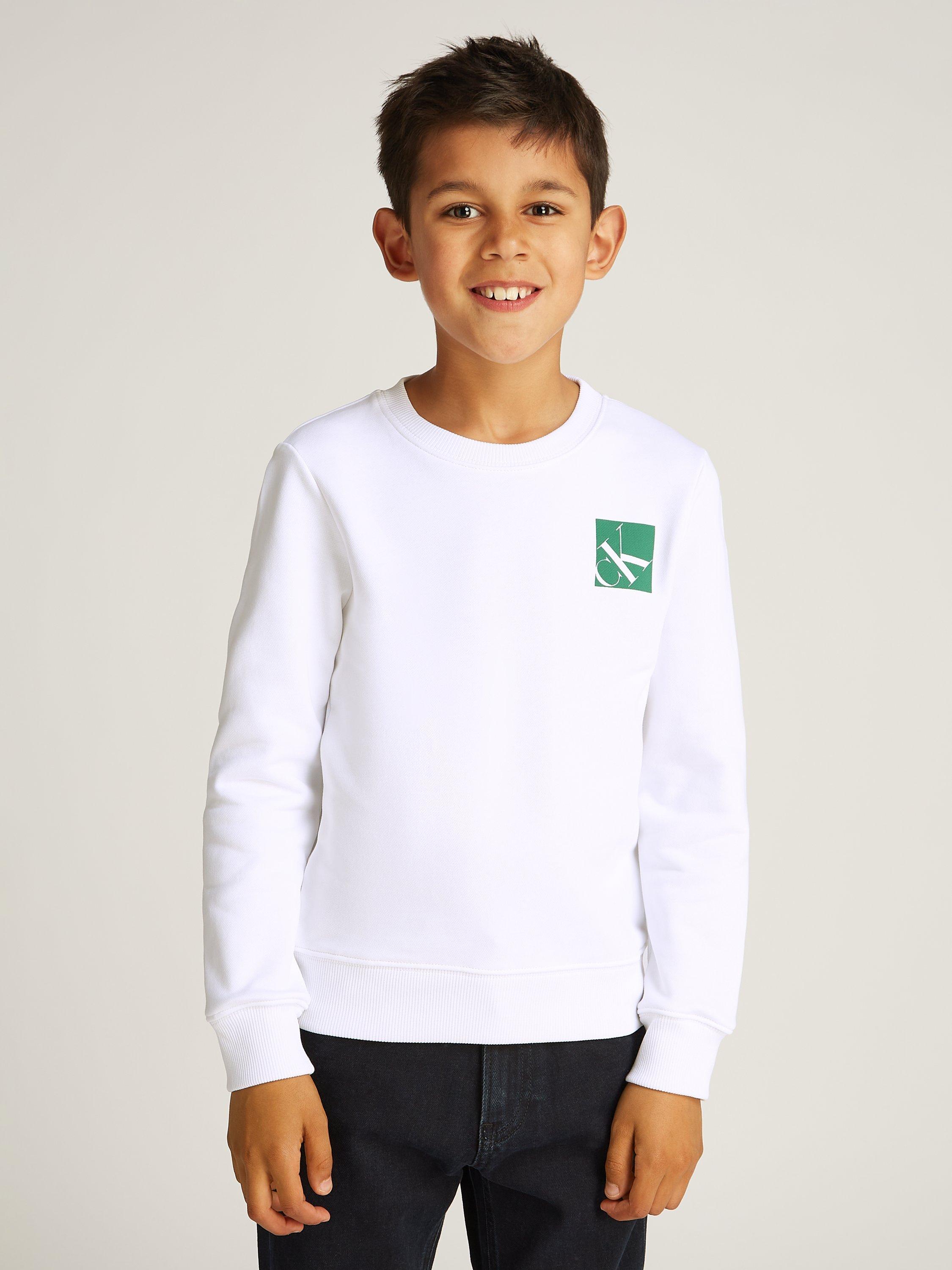 Product image 1 of 5, which shows Calvin Klein Kids' Relaxed Crew Neck Sweatshirt, Bright White, 8 years