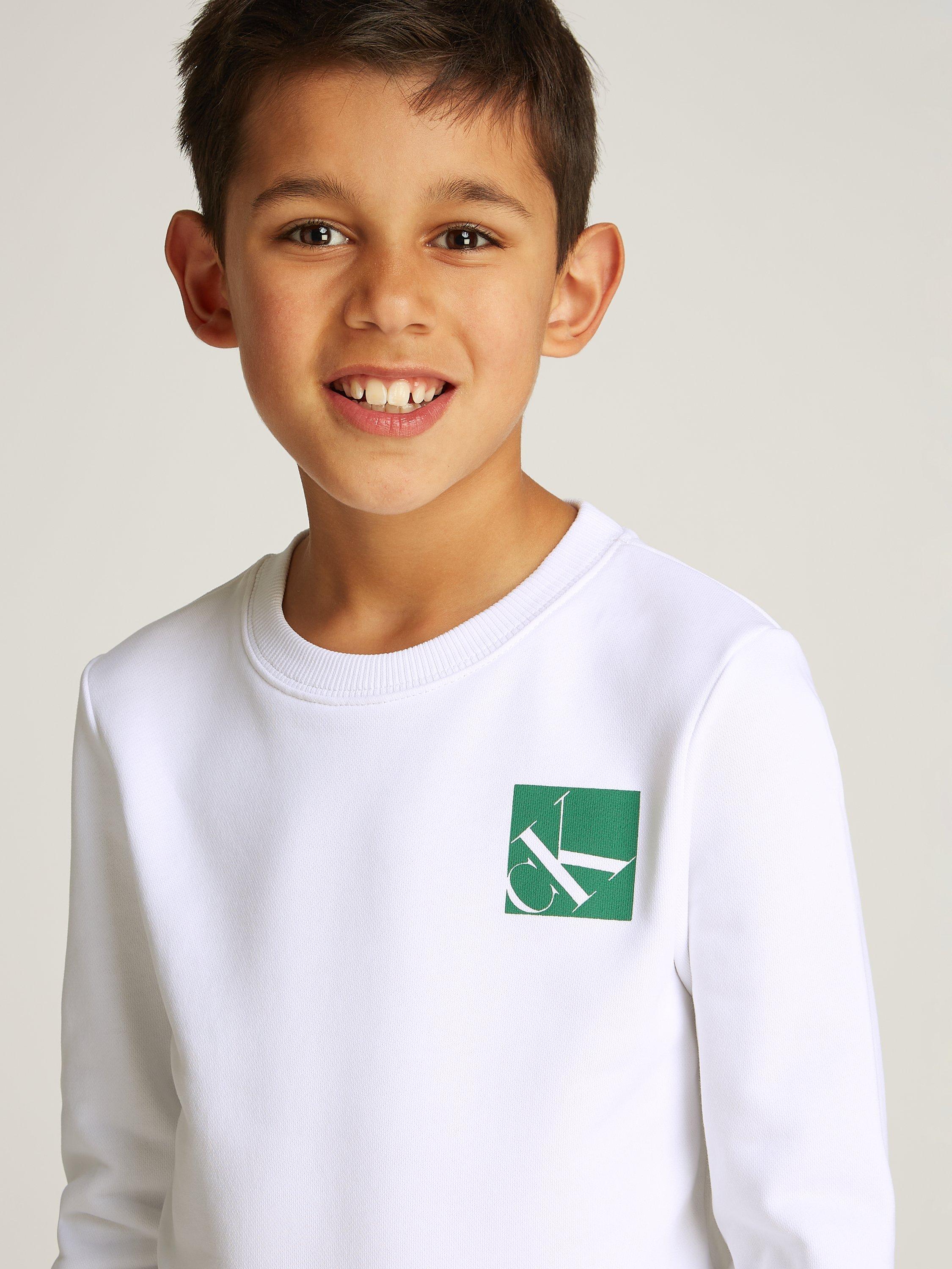 Product image 3 of 5, which shows Calvin Klein Kids' Relaxed Crew Neck Sweatshirt, Bright White, 8 years