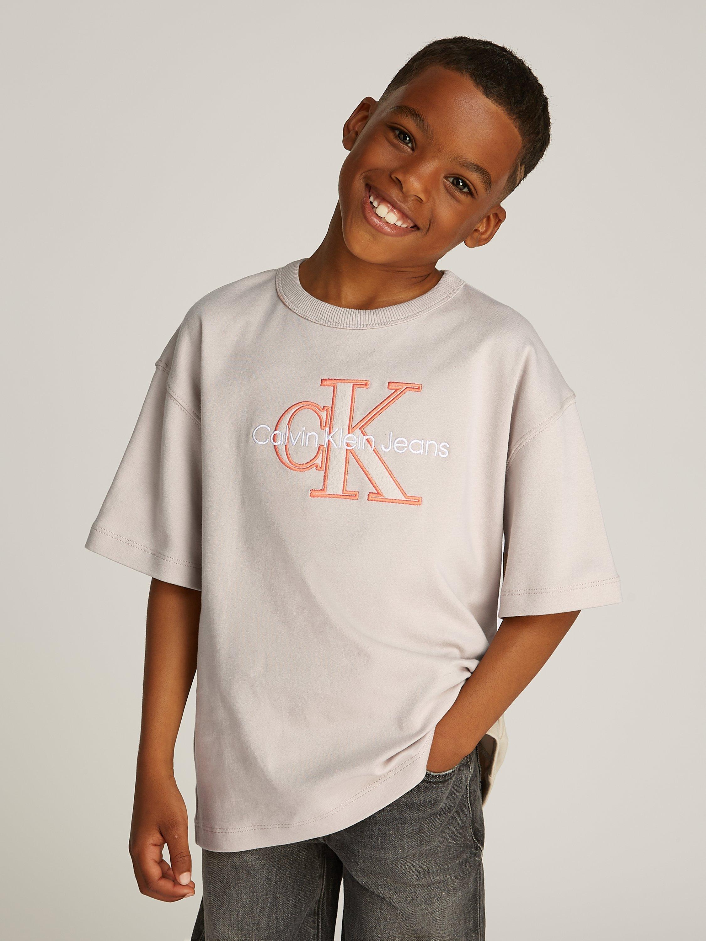 Calvin Klein Kids' Outlined Fleece Mono T-Shirt, Chateau Grey