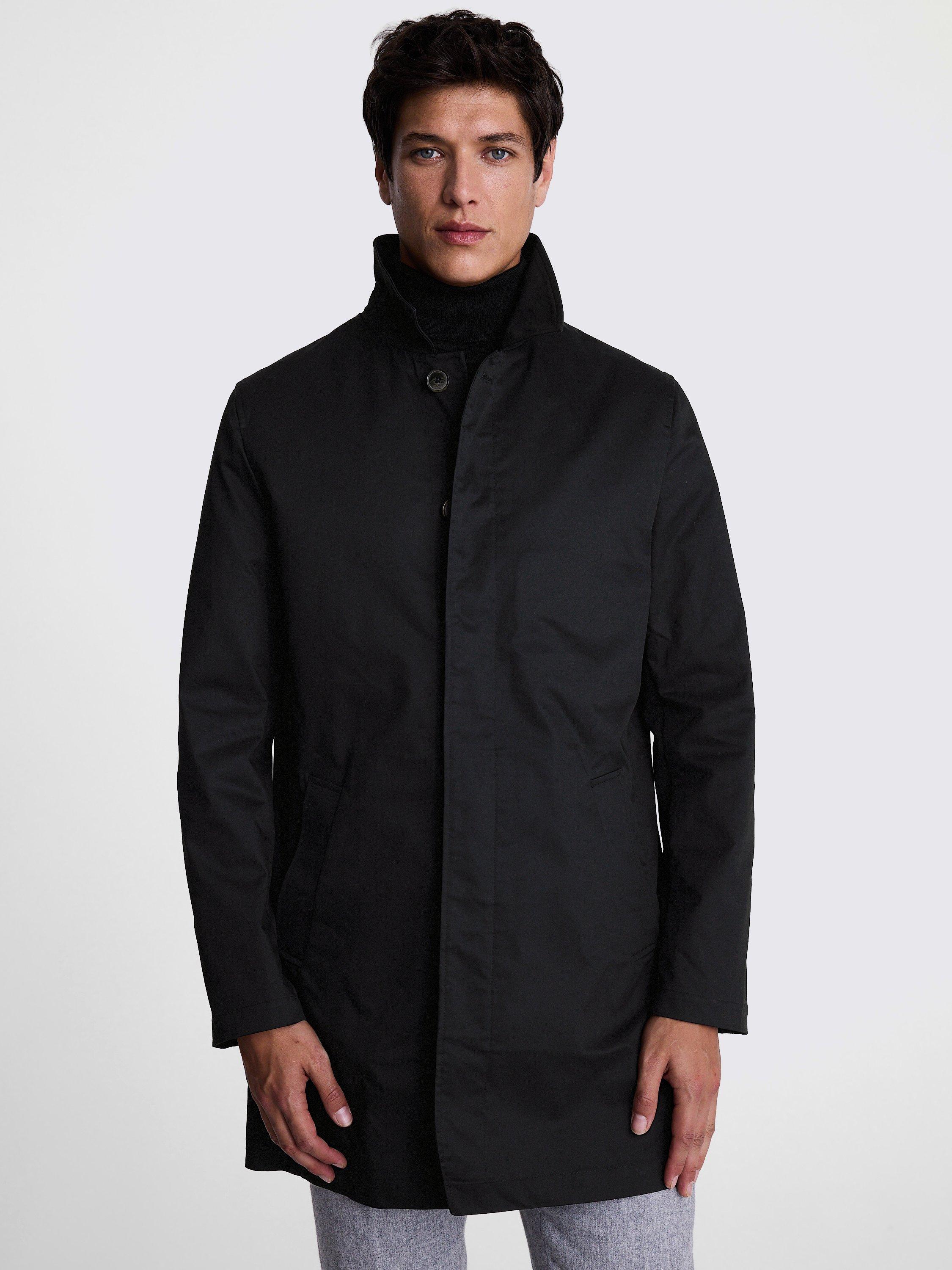 Moss Collar Neck Longline Car Coat, Black