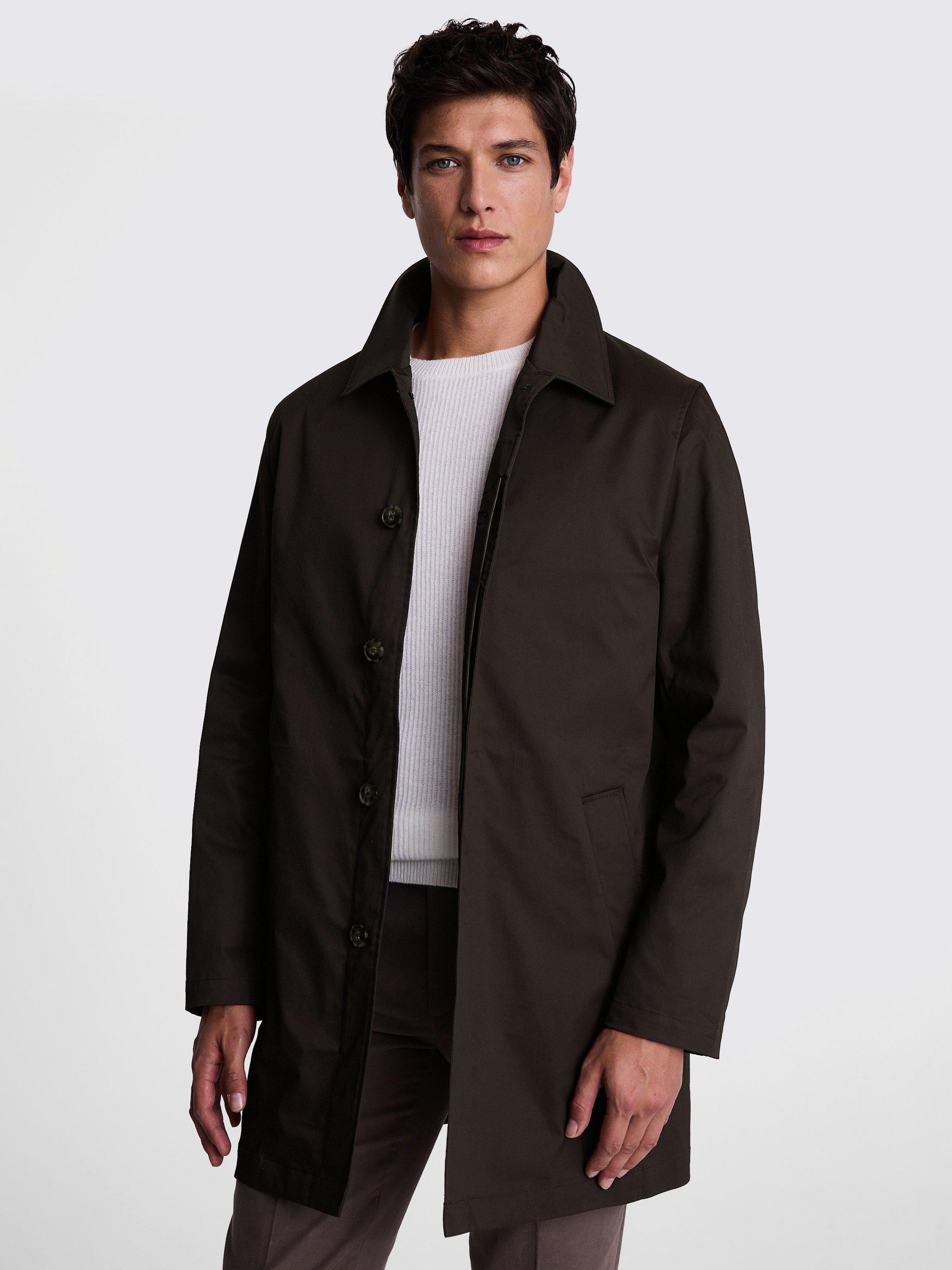 Moss Collar Neck Longline Car Coat, Brown