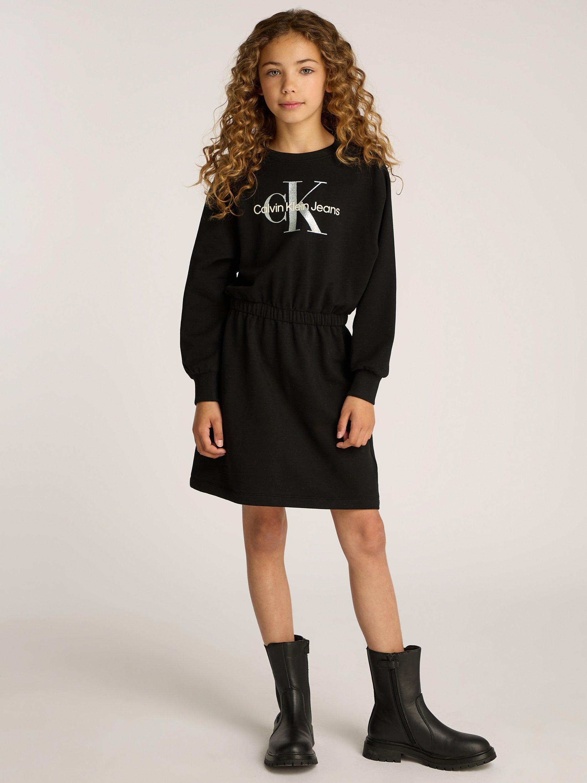 Calvin Klein Kids Glitter Logo Sweatshirt Dress Black