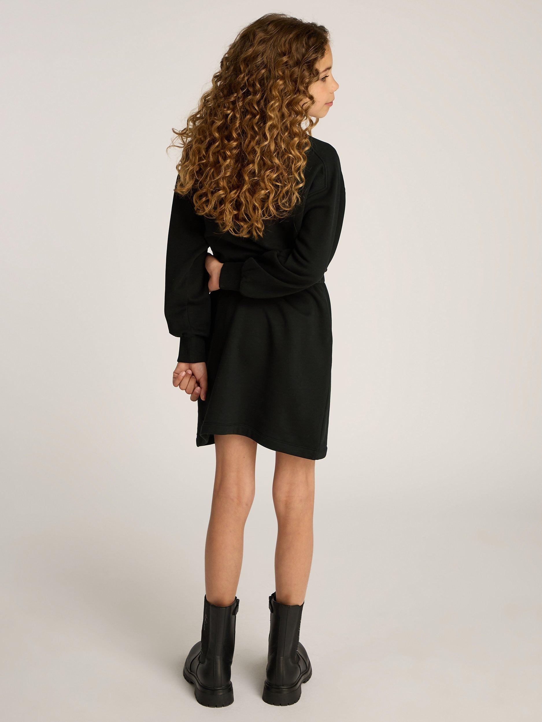 Product image 2 of 5, which shows Calvin Klein Kids' Glitter Logo Sweatshirt Dress, Black, 12 years