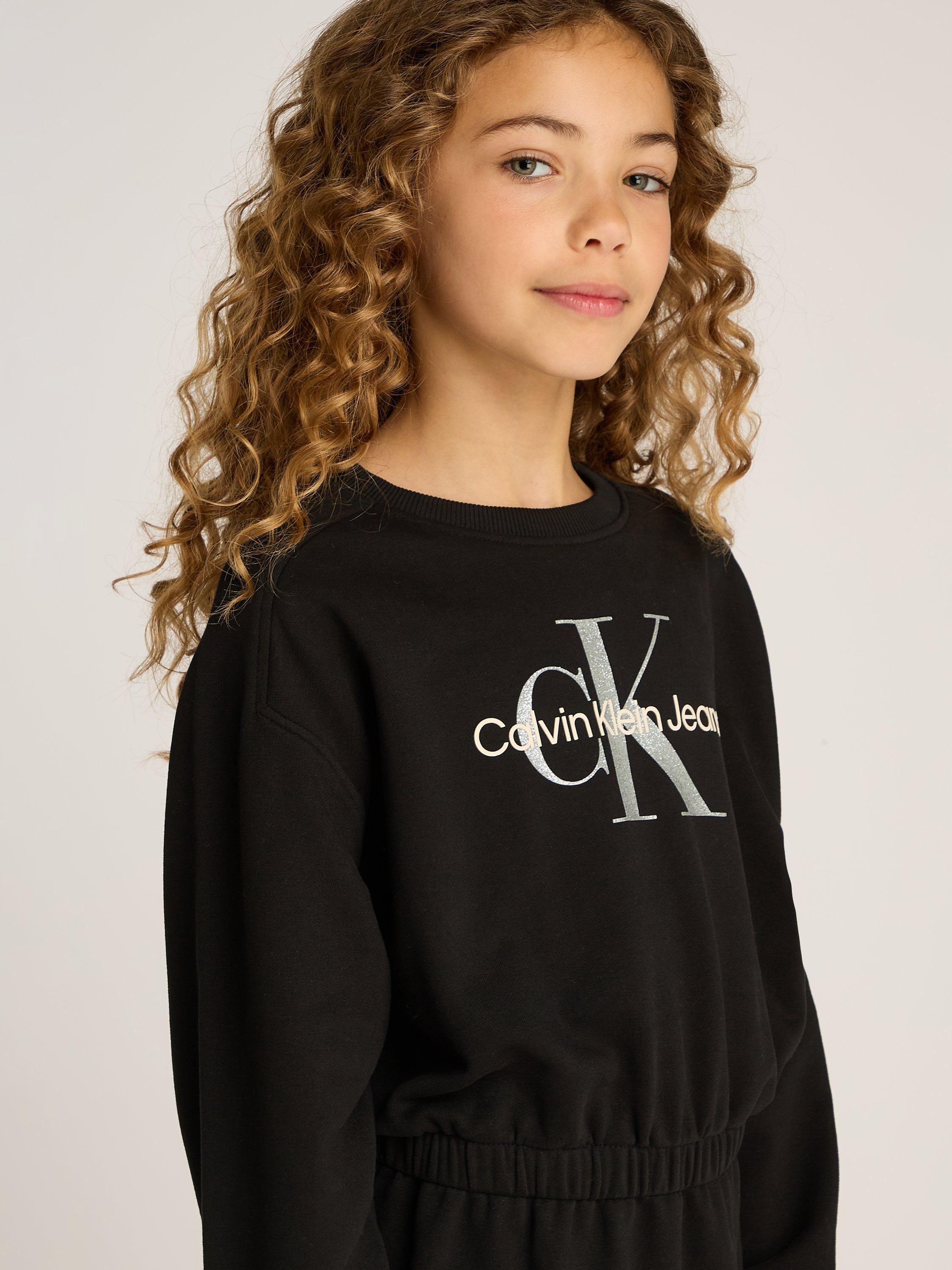 Product image 3 of 5, which shows Calvin Klein Kids' Glitter Logo Sweatshirt Dress, Black, 12 years
