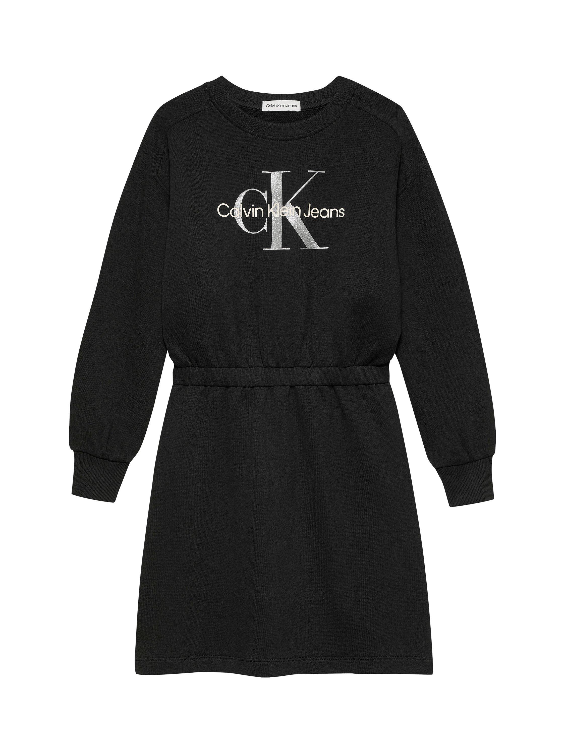 Product image 4 of 5, which shows Calvin Klein Kids' Glitter Logo Sweatshirt Dress, Black, 12 years
