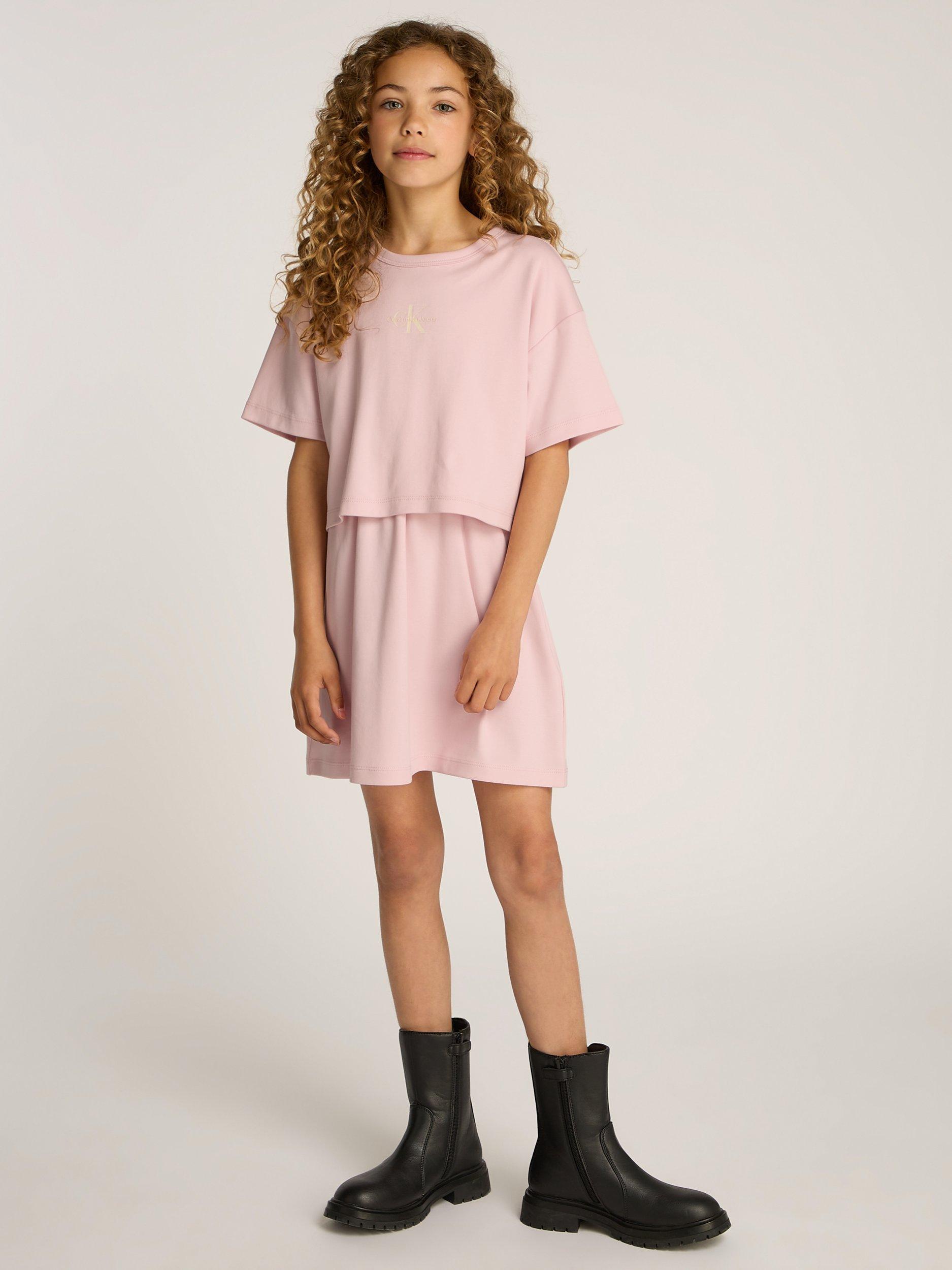 Product image 1 of 5, which shows Calvin Klein Kids' T-Shirt Dress, Chalk Pink, 12 years