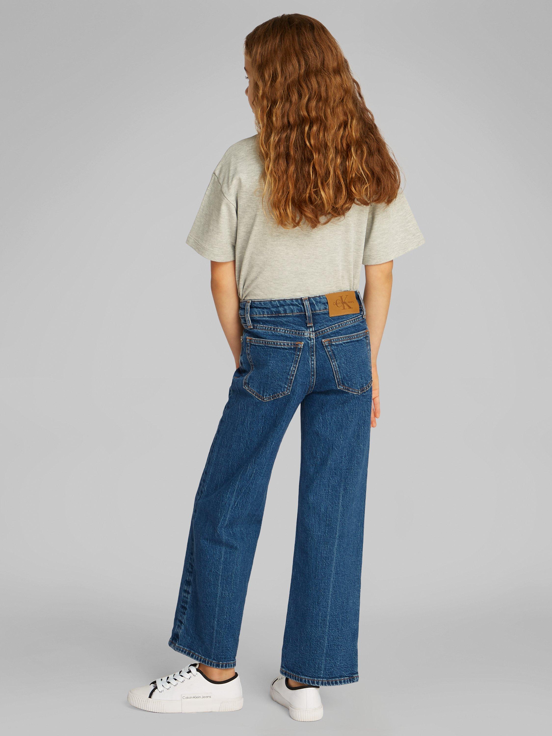 Product image 2 of 5, which shows Calvin Klein Kids' High Rise Wide Leg Jeans, Selvedge Blue, 8 years