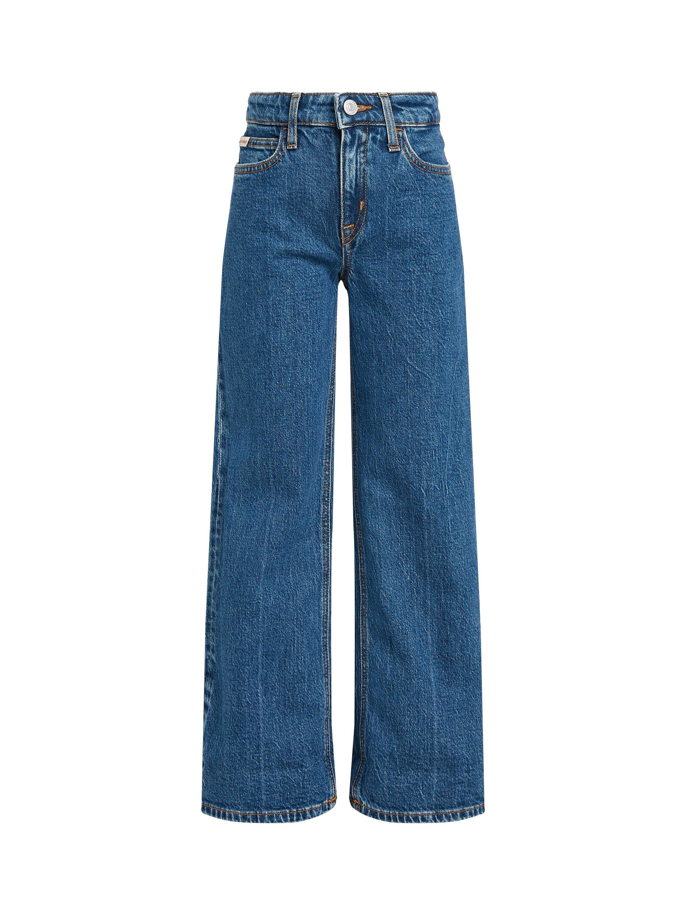 Product image 4 of 5, which shows Calvin Klein Kids' High Rise Wide Leg Jeans, Selvedge Blue, 8 years