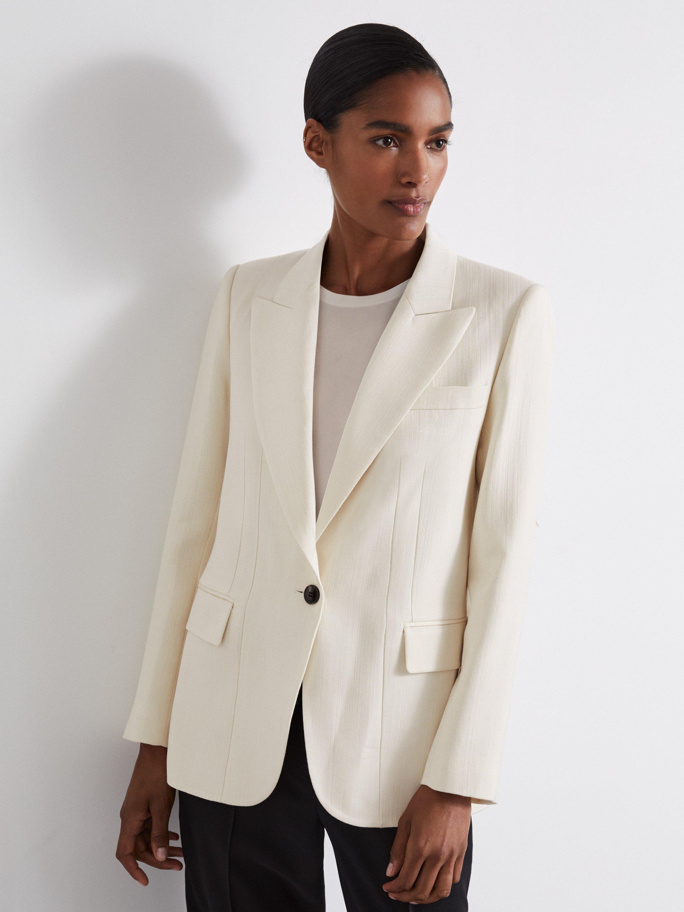 Reiss Atelier Maeve Wool Blend Blazer, Ivory