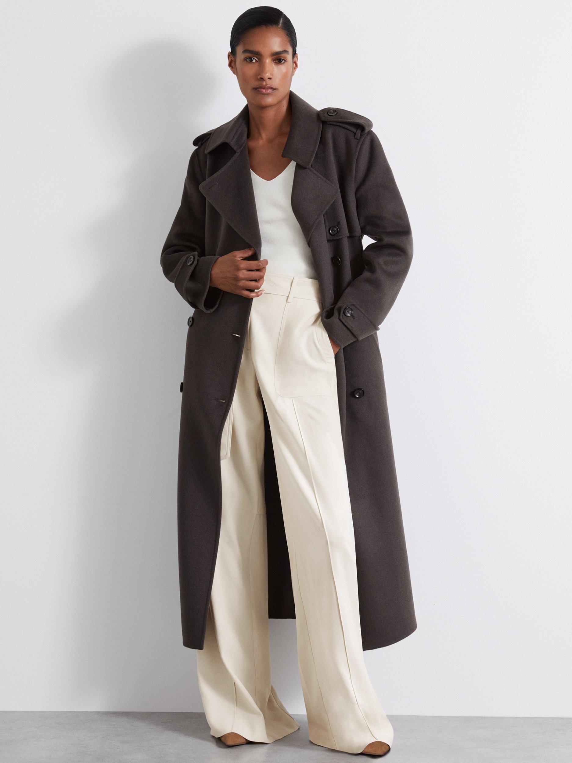 Reiss Mabel Wool Rich Trench Coat, Charcoal