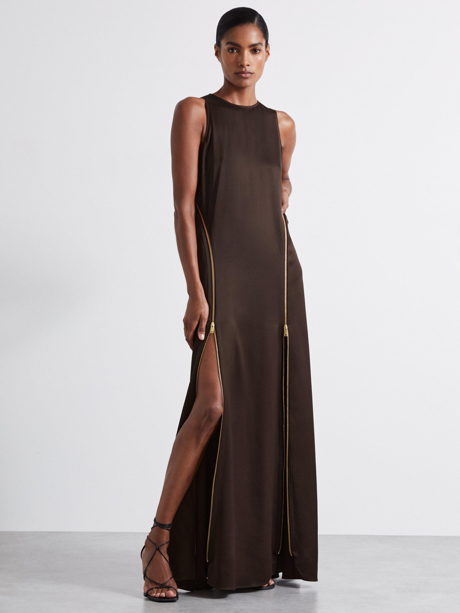 Blended Silk Crepe Dress with Leather Belt in Supersonic Blue Blended Silk Crepe Dress with Leather Belt in Supersonic Blue