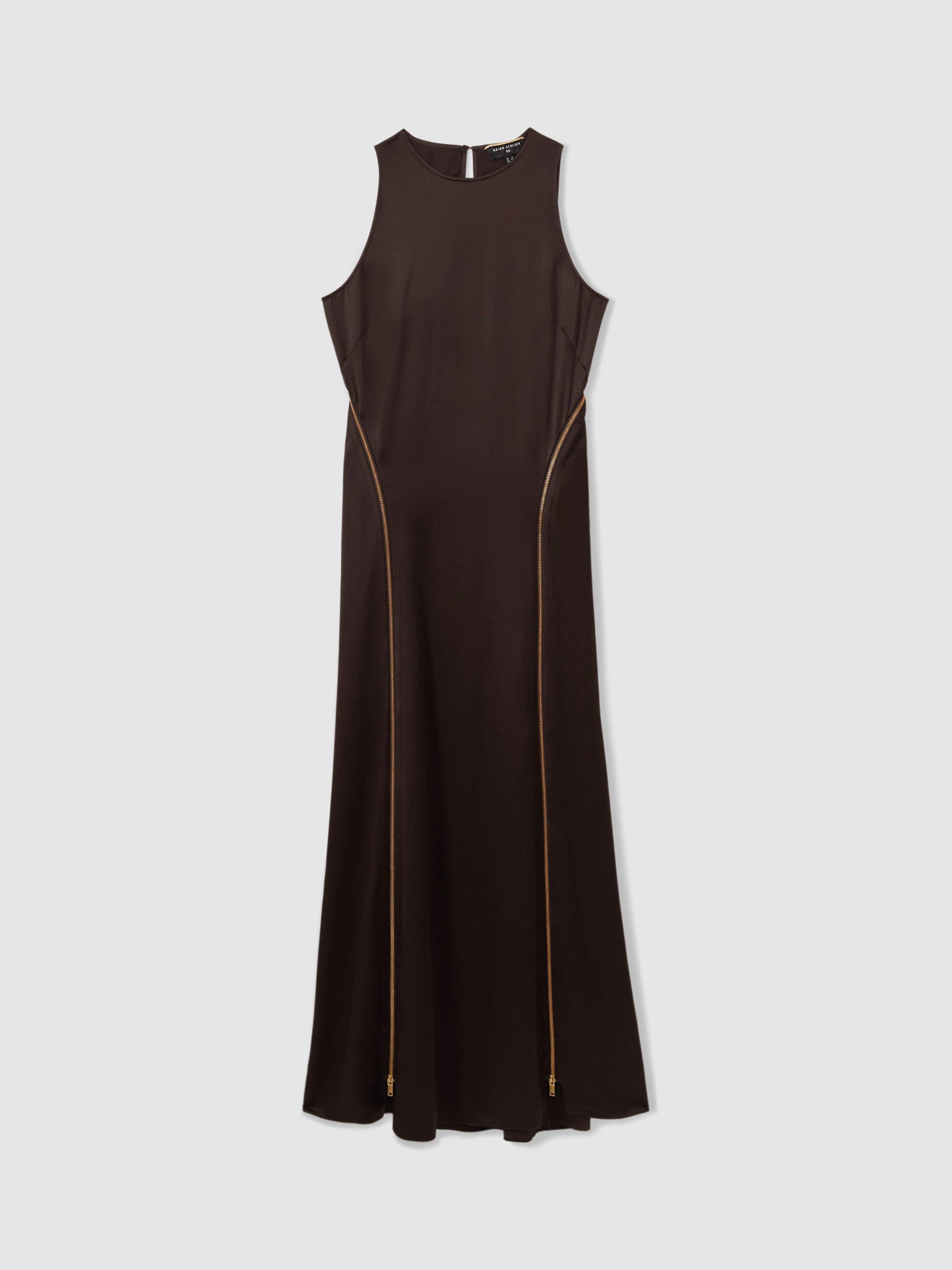 Reiss Atelier Leanna Sleeveless Zip Dress, Chocolate
