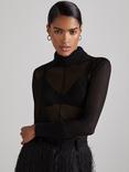 Reiss Atelier Amber Sheer Knit Jersey Top, Black