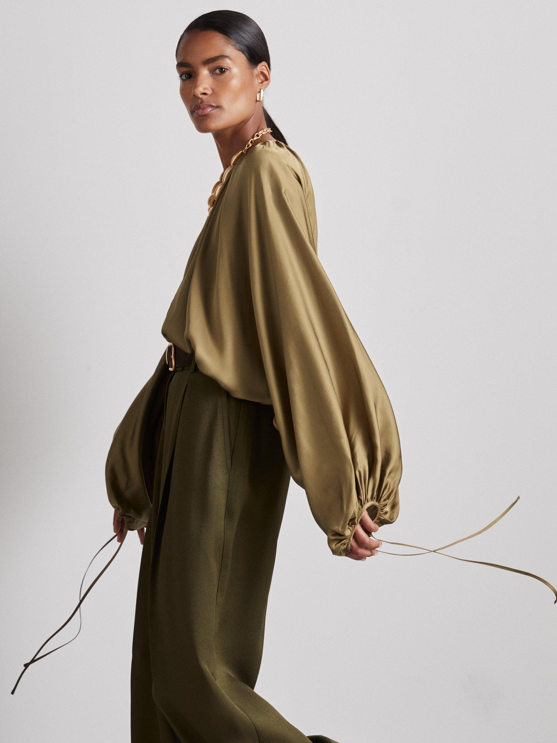 Reiss Atelier Finley Drape Top, Khaki