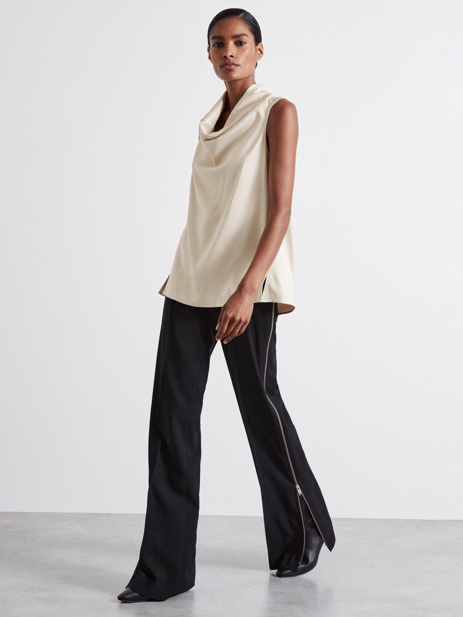 Reiss Atelier Manon Satin Cowl Neck Top, Ivory