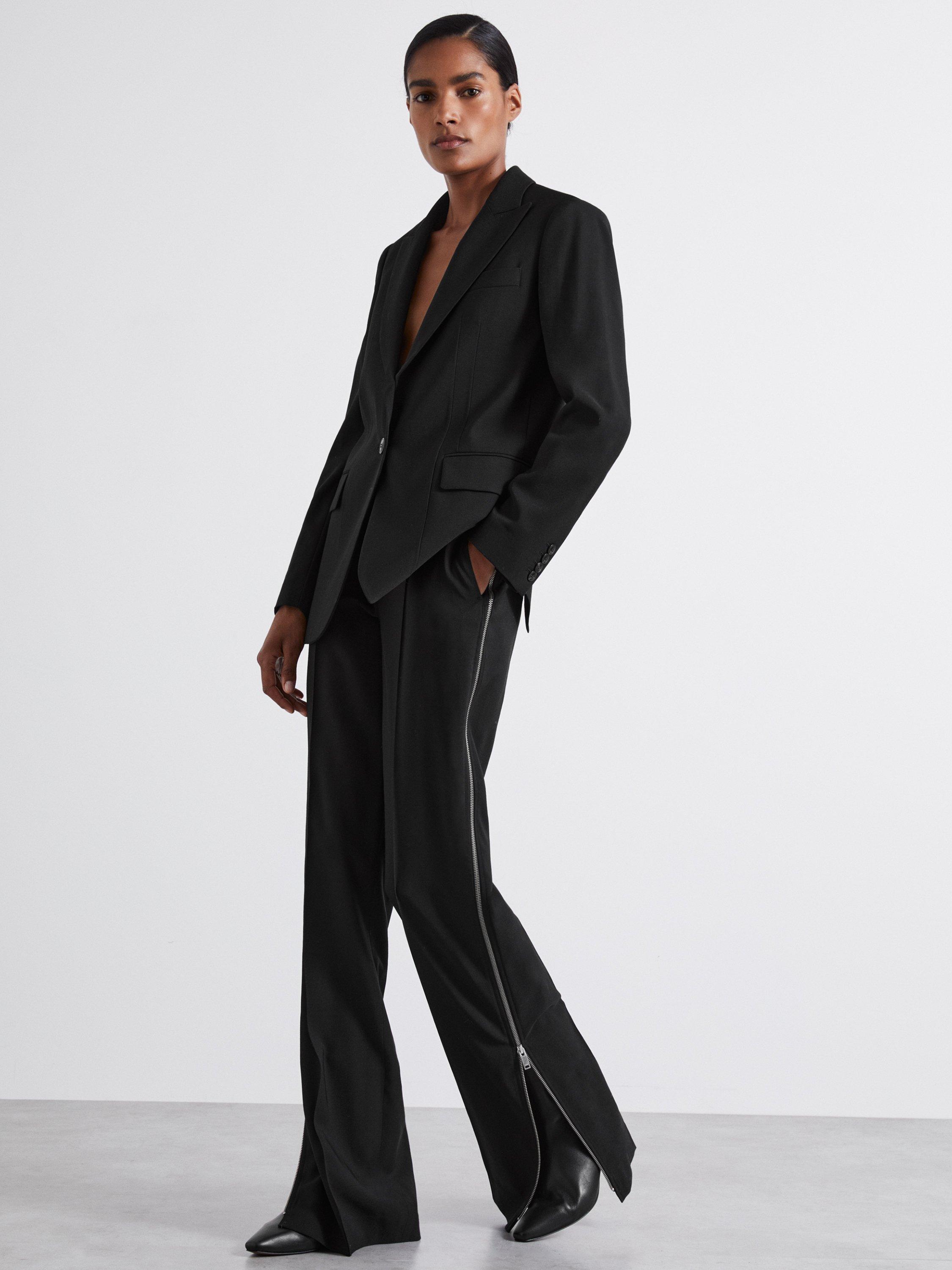 Reiss Atelier Audrey Wool Wide Leg Trousers, Black