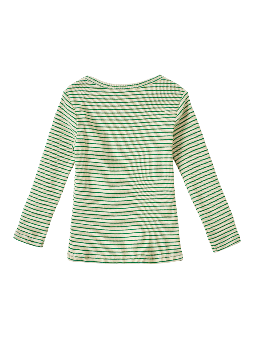 Product image 2 of 2, which shows Caramel Baby Kishon Cotton Stripe Long Sleeve T-Shirt, Green/Cream, 3 months