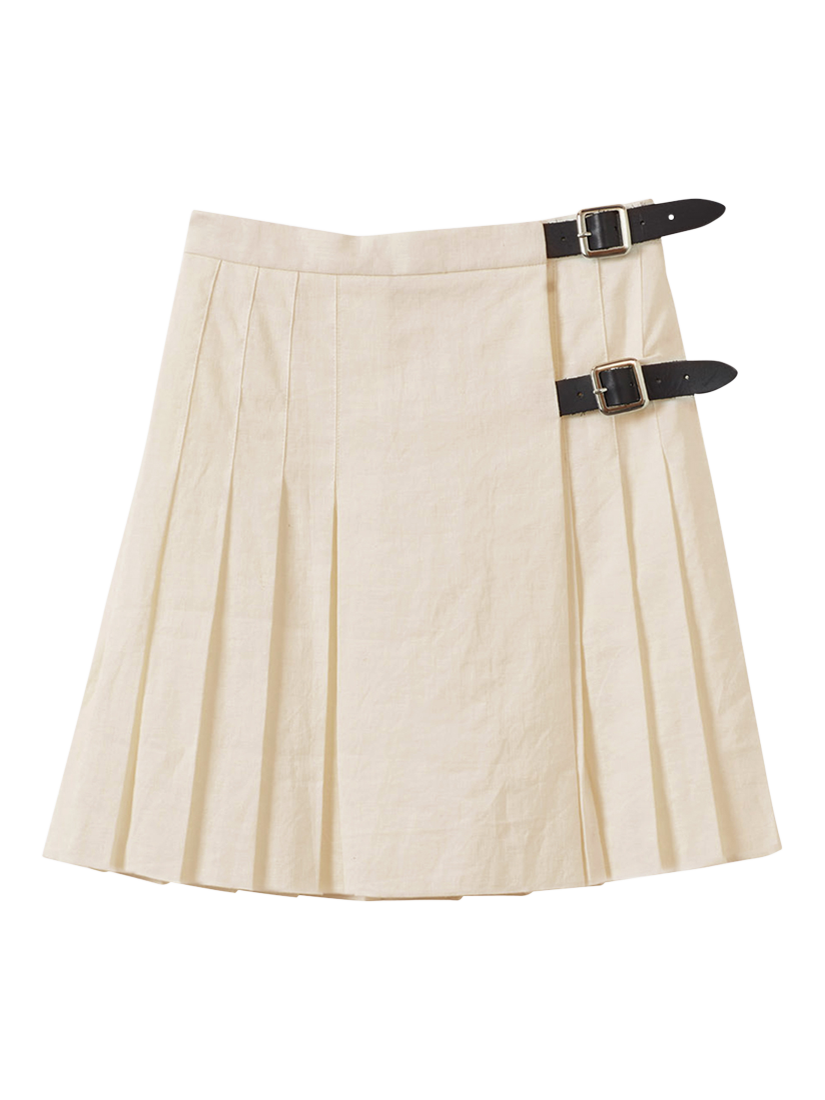 Product image 1 of 4, which shows Caramel Kids' Stirling Linen Kilt, Ecru, 3 years