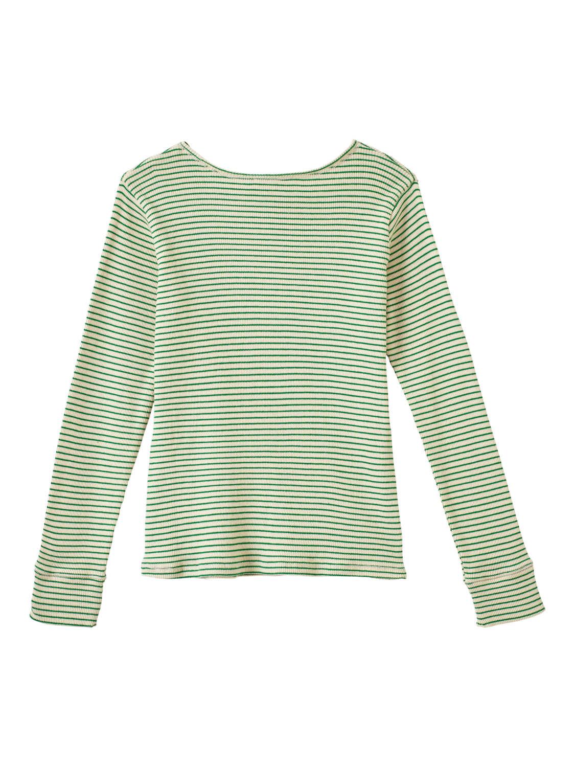 Product image 2 of 2, which shows Caramel Kids' Kishon Cotton Stripe Long Sleeve T-Shirt, Green/Cream, 3 years
