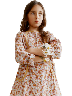 Caramel Kids' Cotton Floral Long Sleeve Dress, Sadie Rose Print - view 2, Sadie Rose Print
