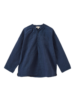 Caramel Kids' Adonis Linen-Cotton Collarless Shirt, Indigo, Indigo