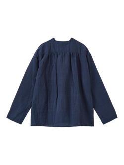 Caramel Kids' Adonis Linen-Cotton Collarless Shirt, Indigo - view 2, Indigo