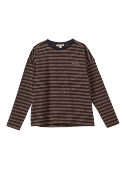 Caramel Kids' Cotton Stripe Long Sleeve Top, Brown/Ecru, Brown/Ecru