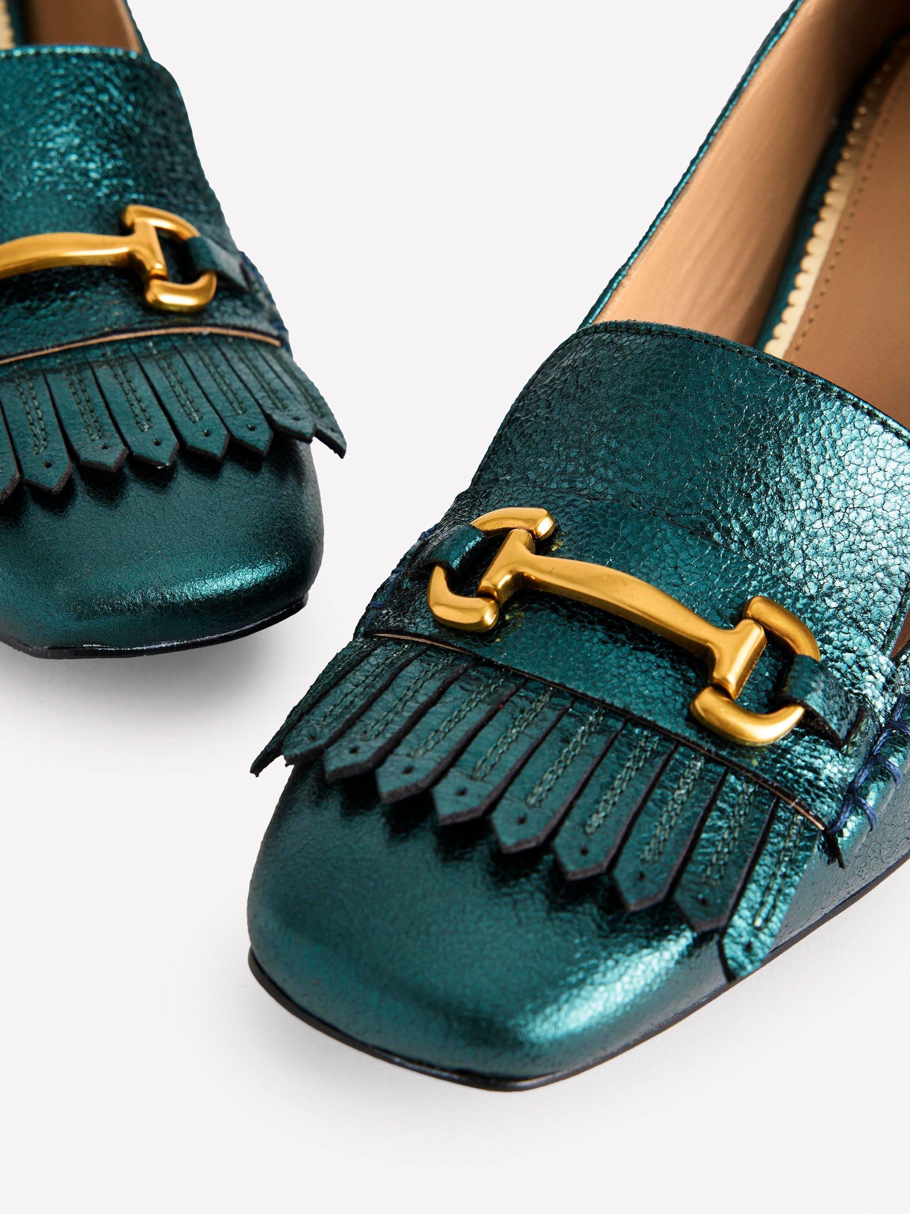 Product image 3 of 4, which shows Boden Iris Ghillie Leather Heeled Pointed Loafers, Ponderosa Pine, 4