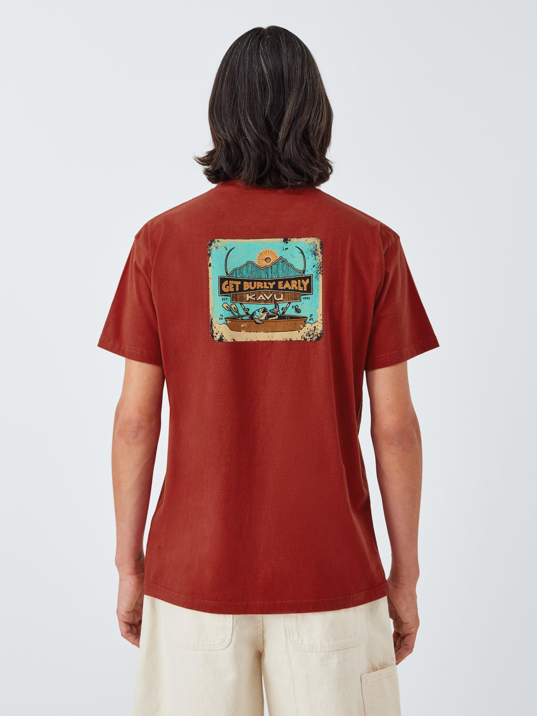 Product image 2 of 6, which shows KAVU Pass The Time Logo Organic Cotton T-Shirt, Bold Brick, S