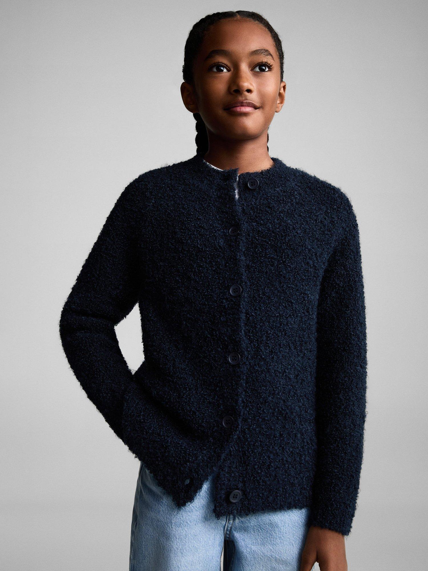 Mango Kids' Bjorn Fluffy Cardigan, Navy