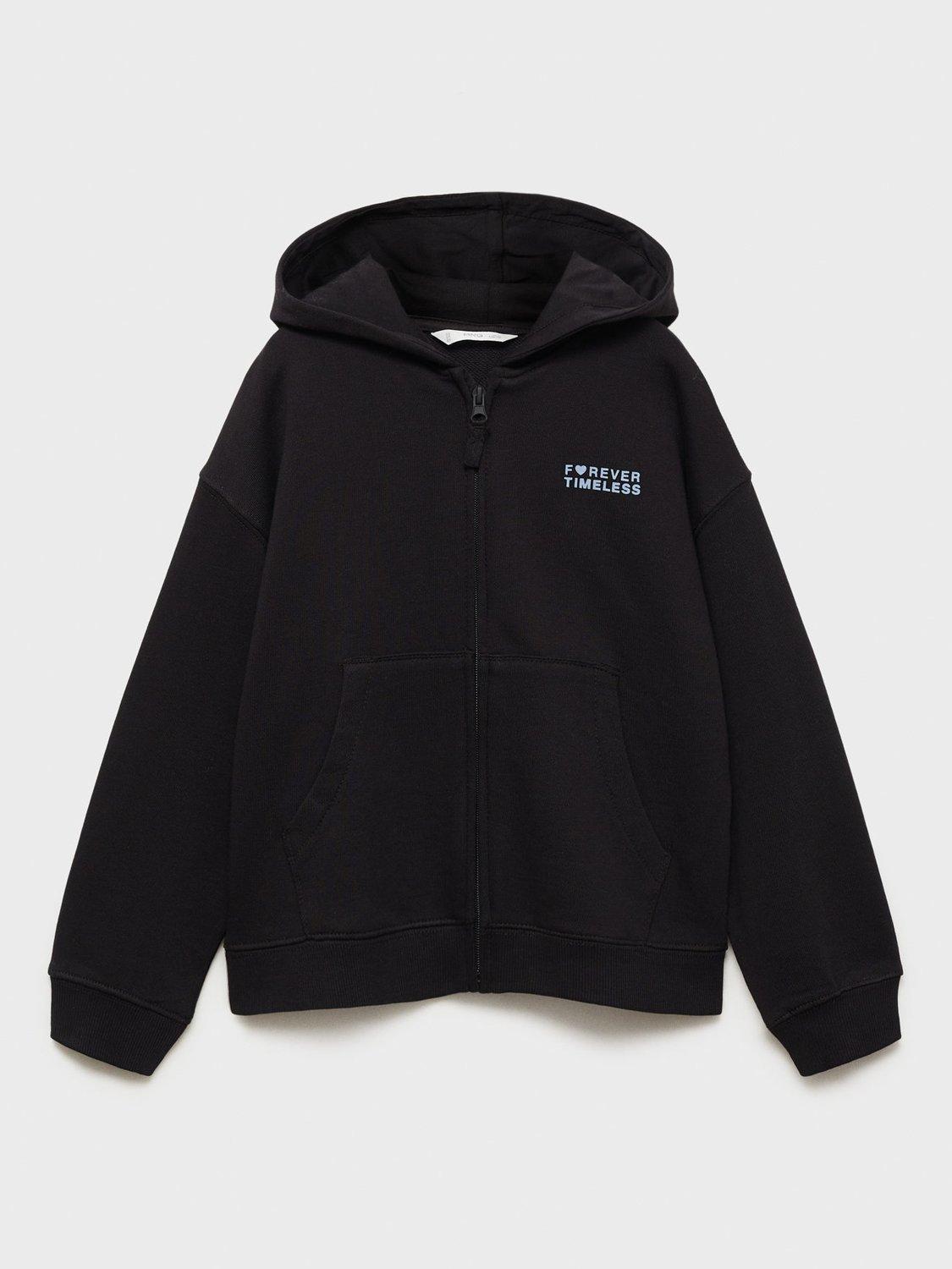 Mango Kids' Dinap Relaxed Fit Hoodie, Black