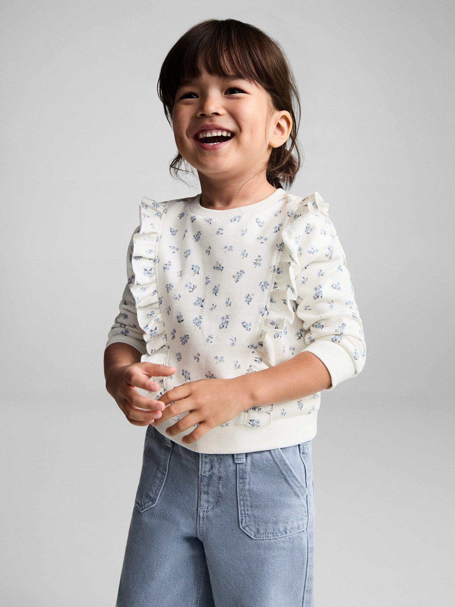 Mango Kids' Petus Floral Frill Jumper, Natural White