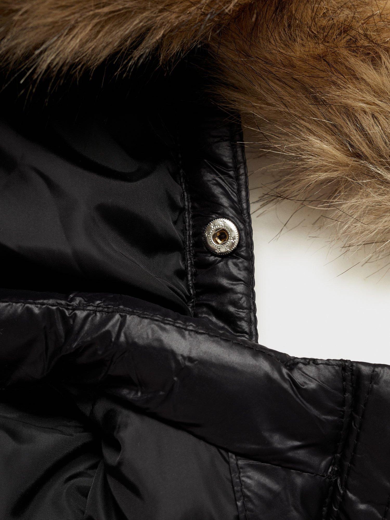 Shiny black bubble coat with fur hood on sale