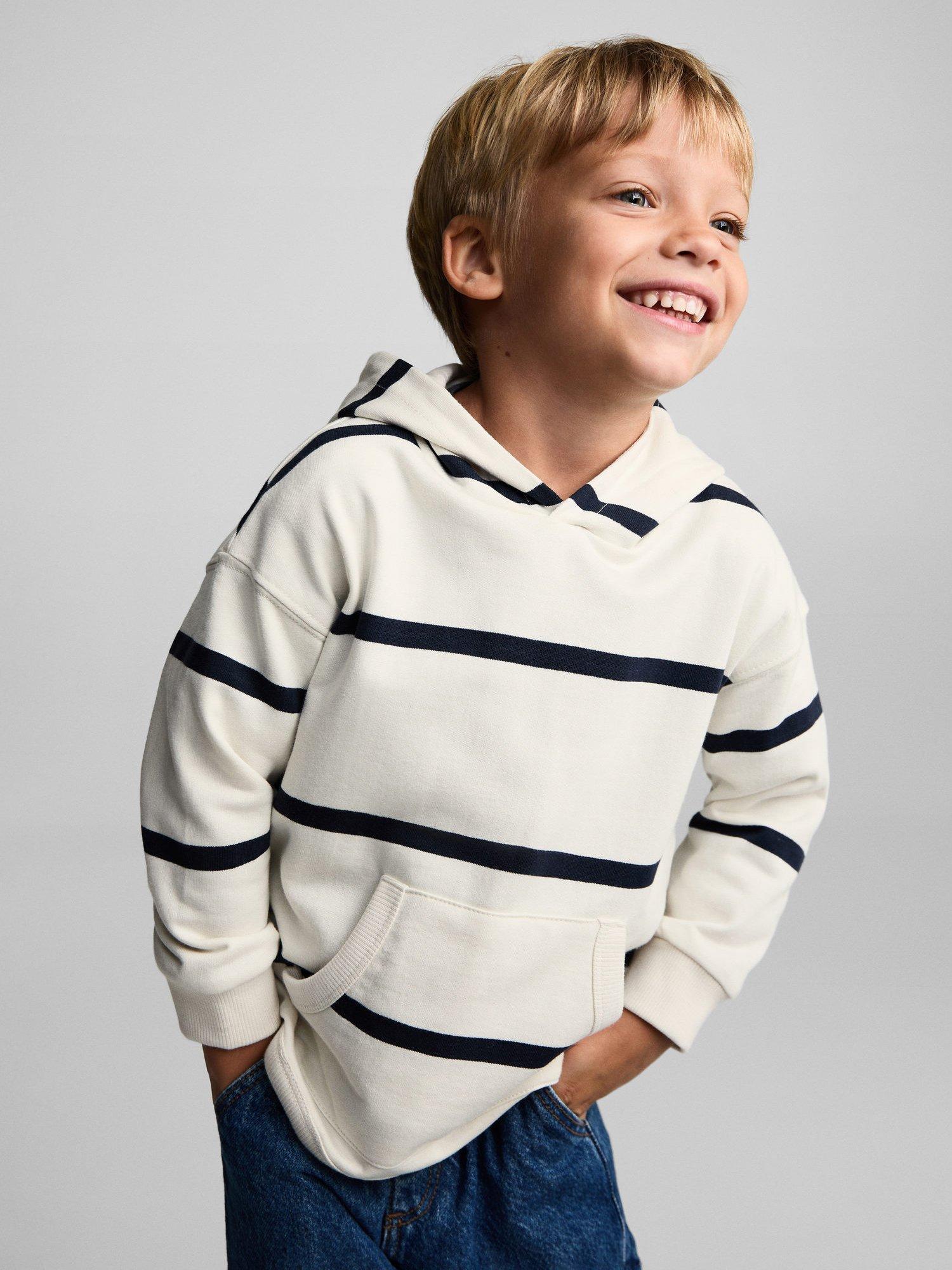 Mango Kids' Ice Oversized Stripe Hoodie, Natural White, Natural White