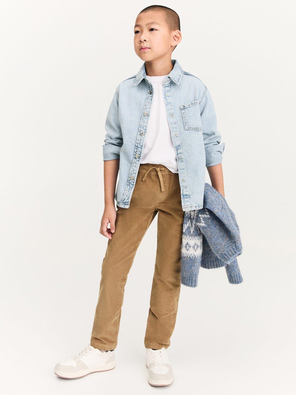 Mango Kids' Ale Cotton Cord Joggers, Lt Pastel Brown