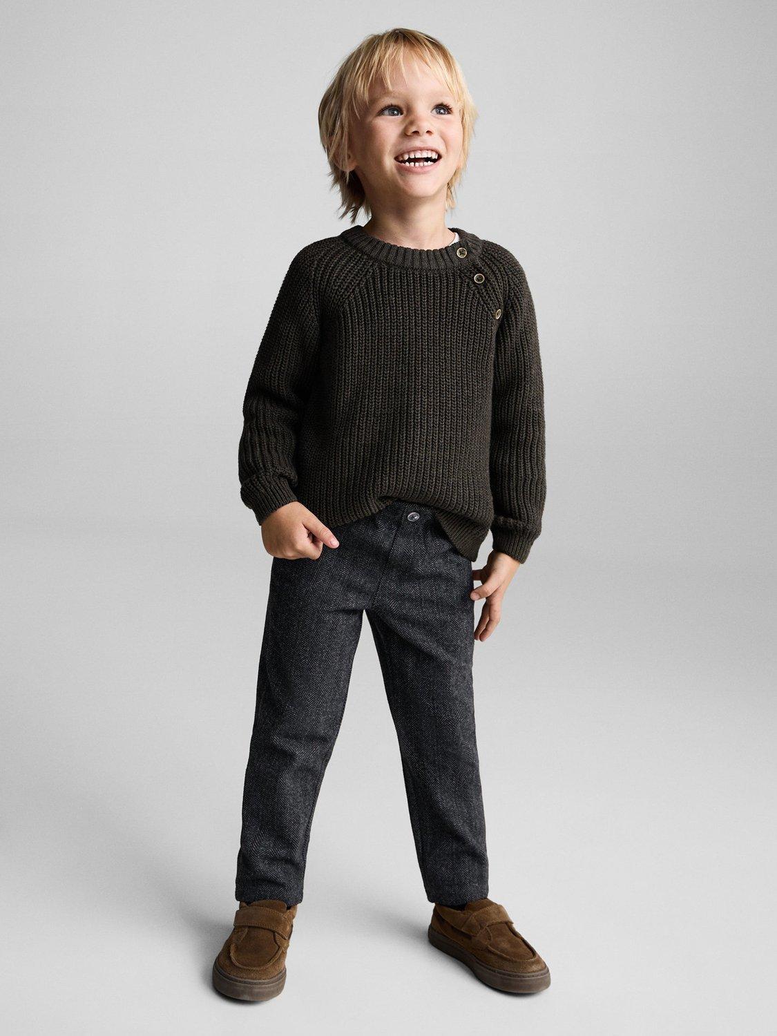 Mango Kids' Espiga Herringbone Trousers, Black