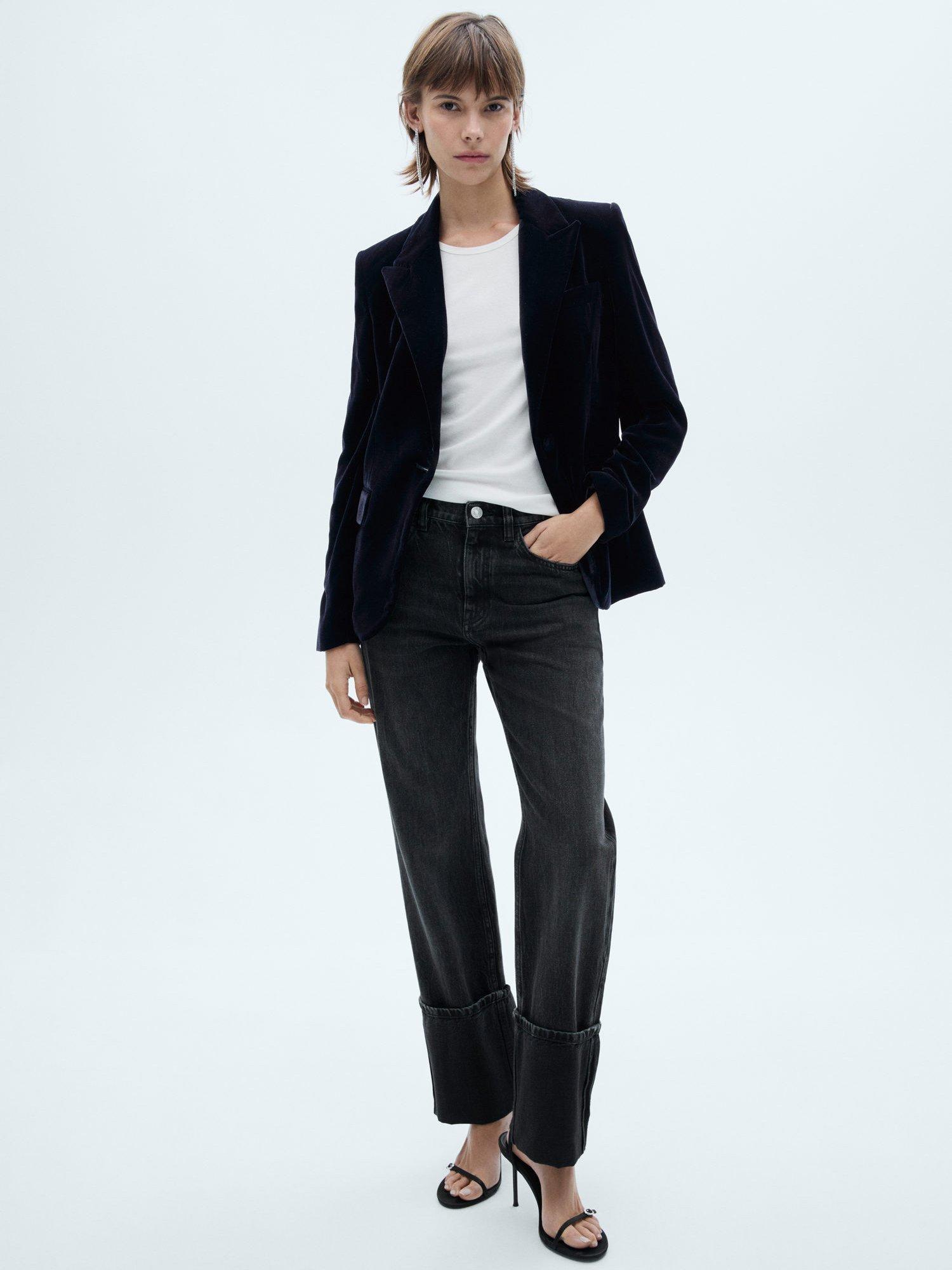 Product image 1 of 8, which shows Mango Combi Velvet Blazer, Dark Blue, XXS