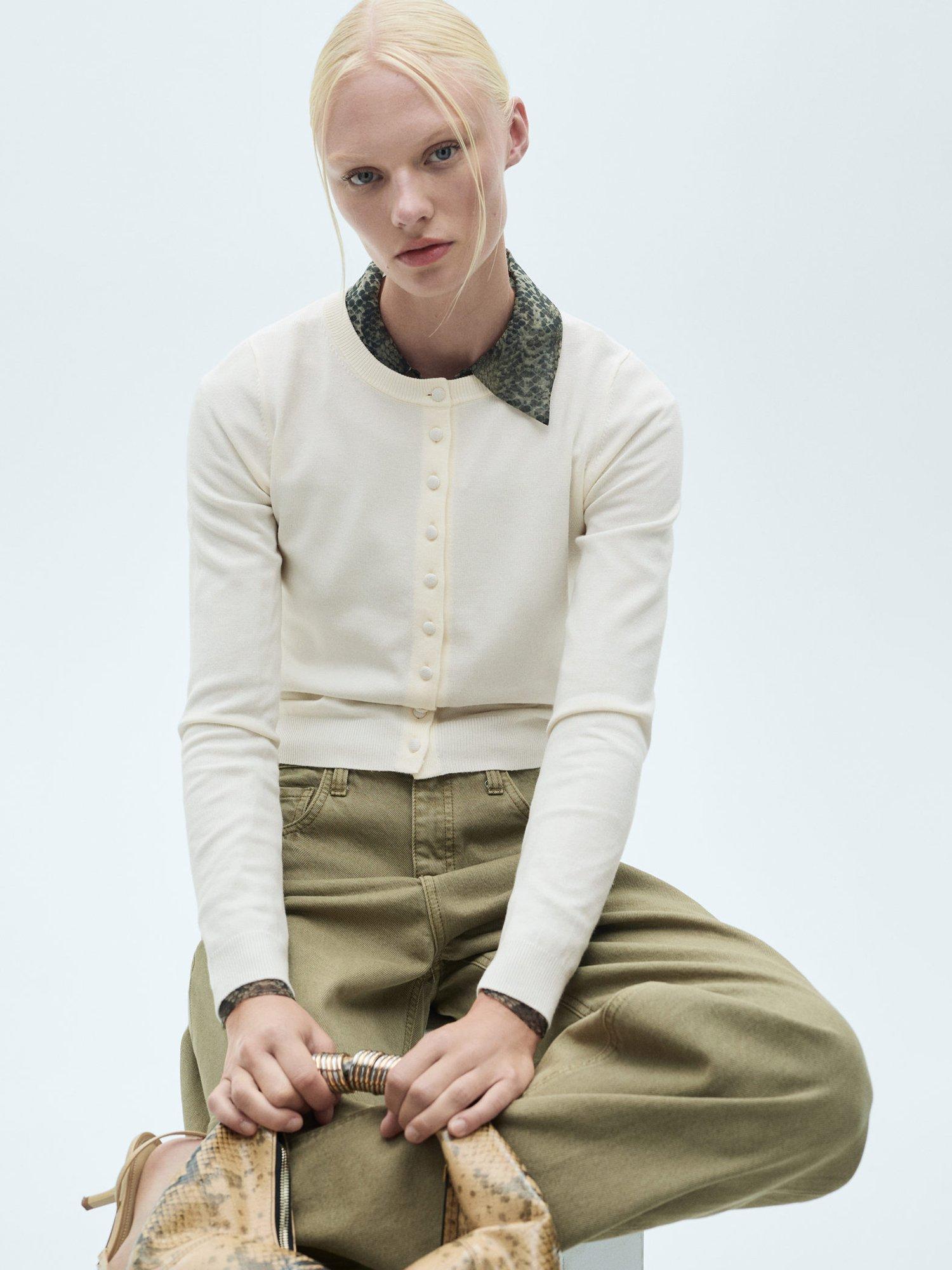 Mango Pesto Fine Knit Cardigan, Light Beige
