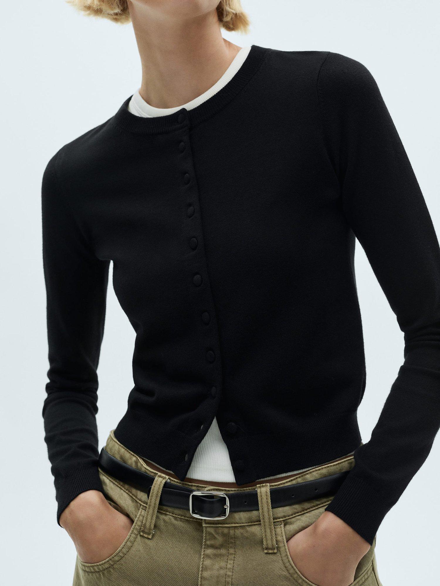 Mango Pesto Fine Knit Cardigan, Black