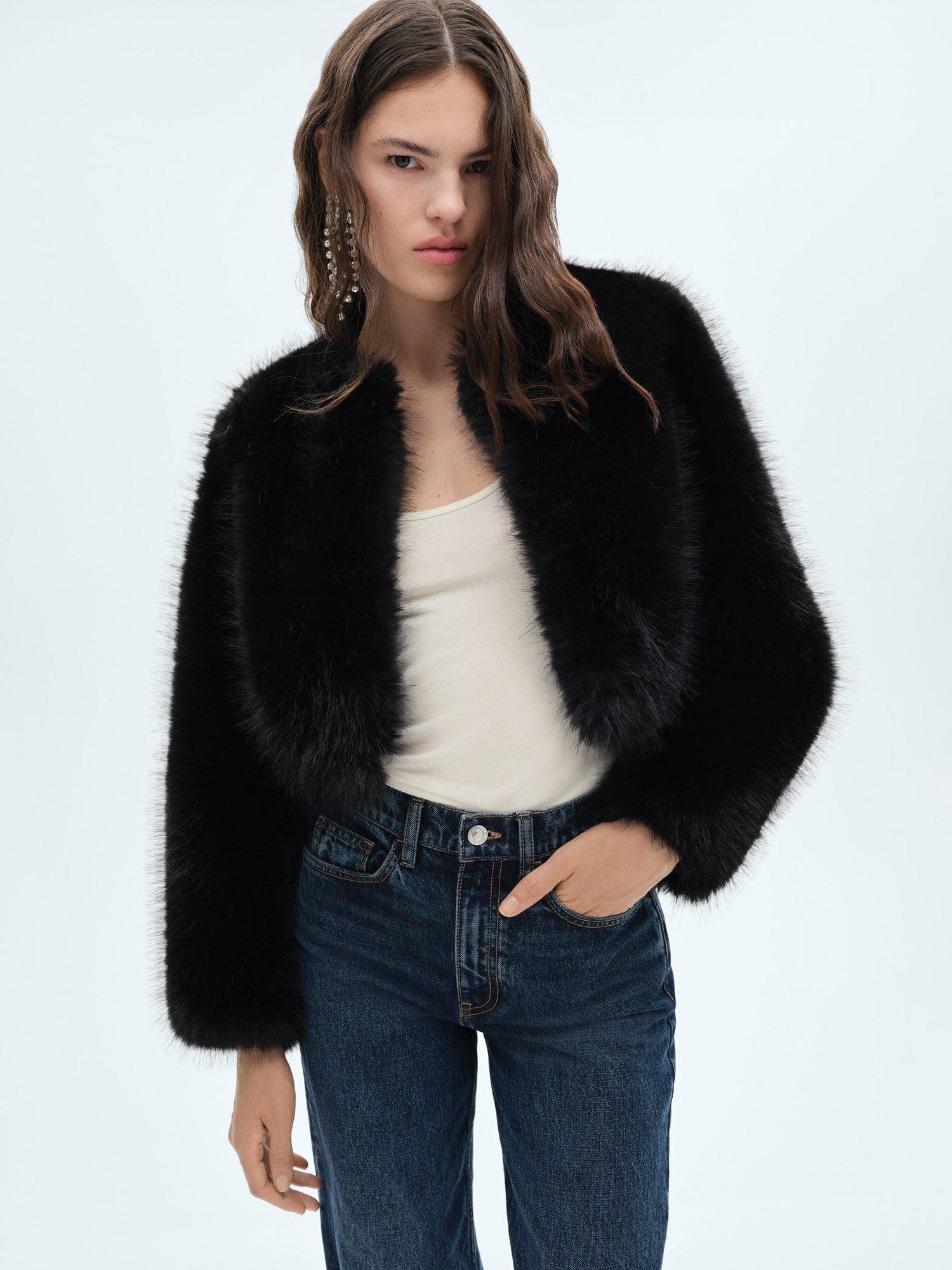Mango Boleta Faux Fur Jacket, Black