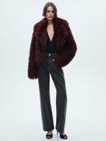 Mango Coti Faux Fur Jacket, Dark Red